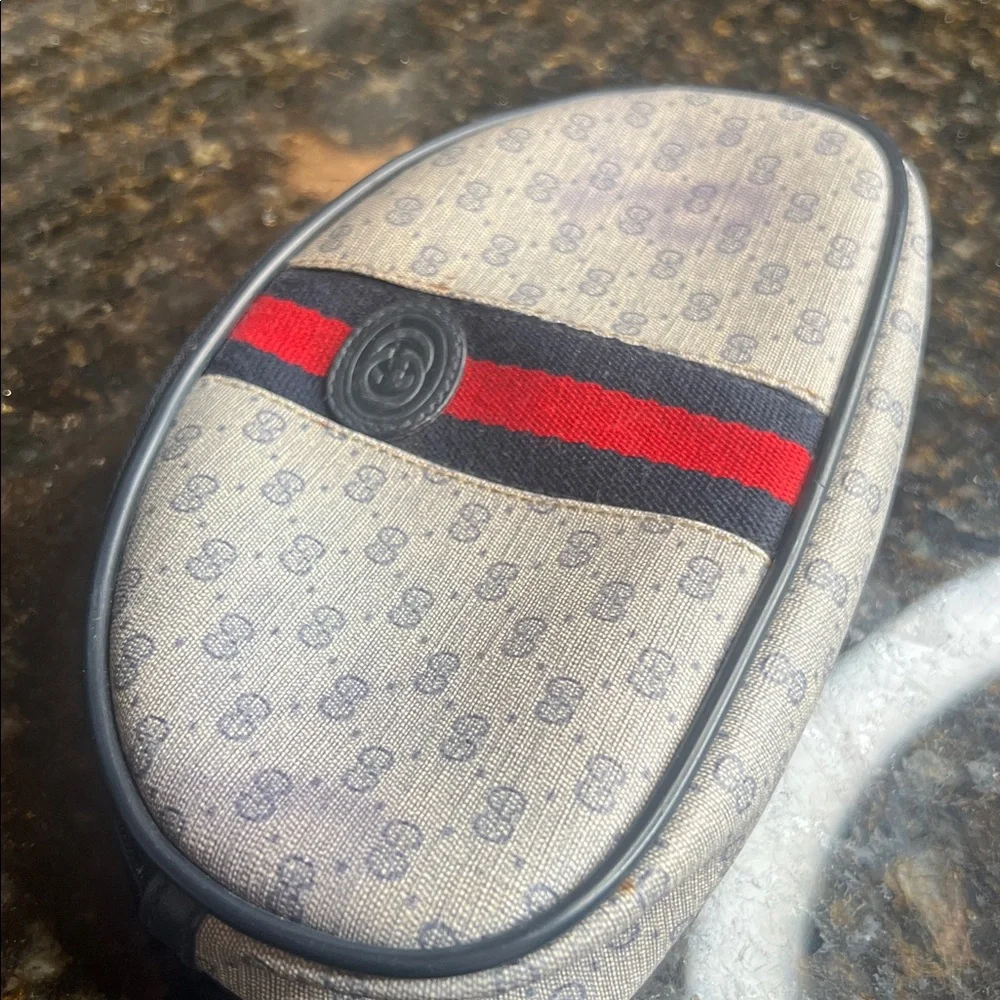 Gucci Vintage 70's Gucci Monogram GG Blue Coated Canvas Cosmetic Pouch
